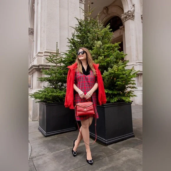 Sail to Sable STS Red Tartan Plaid Velvet Trim Dress XS NWT - Picture 14 of 14